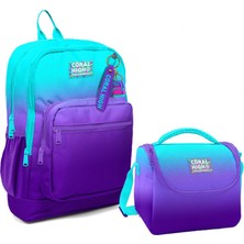 Coral High Dört Bölmeli Erkek Çocuk Okul Sırt Çantası ve Beslenme Seti - Turkuaz Mor Renk Geçişli