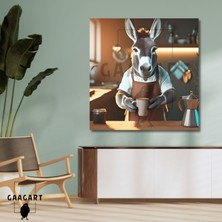 Kare Kanvas Kahve Köşesi Cafe Tablosu Barista Eşek