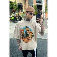 NewLaker Oversize Graphic Baskılı Sand Yıkamalı T-Shirt