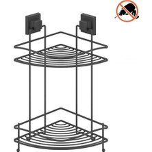 Eym Tekno Tel EF-253 Yapışkanlı 2 Katlı Köşelik Banyo Rafı Siyah