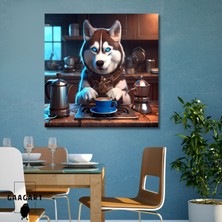 Kare Kanvas Kahve Köşesi Cafe Tablosu Barista Sibirya Kurdu