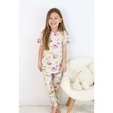 Harika Kids Kız Çocuk Pamuklu Penye Kumaş Baskılı Pijama Takımı