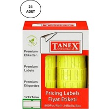 Tanex Makine Fiyat Etiketi 12X21 mm Çizgili Fosforlu Sarı 24'lü