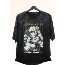Fuddy Moda Unisex My Hero Academia Ex8 Himiko Baskılı Yıkamalı Tişört, Oversize Anime Baskılı Eskitme T-Shirt