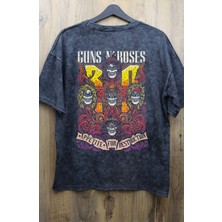 Fuddy Moda Unisex Guns N Roses Sırt Baskılı Yıkamalı Tişört, Oversize Rock-Metal Baskılı Vintage T-Shirt
