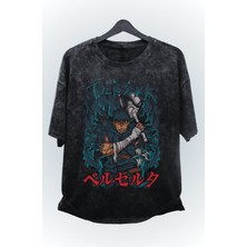 Fuddy Moda Unisex Berserk Green Baskılı Yıkamalı Tişört, Oversize Anime Baskılı Vintage T-Shirt