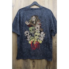 Fuddy Moda Unisex The Korn Sırt Baskılı Yıkamalı Tişört, Oversize Rock-Metal Baskılı Vintage T-Shirt