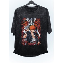Fuddy Moda Unisex Bleach Ichigo Kurosaki Baskılı Yıkamalı Tişört, Oversize Anime Baskılı Eskitme T-Shirt