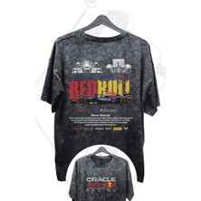 Fuddy Moda Unisex Oracle Redbull Racing Team Sırt Baskılı Yıkamalı Tişört, Oversize F1 Baskılı Retro T-Shirt