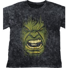 Unisex Hulk Baskılı Yıkamalı Tişört, Oversize Marvel Evreni Baskılı Retro T-Shirt