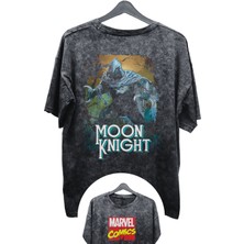 Unisex Moon Knight Baskılı Yıkamalı Tişört, Oversize Marvel Comics Baskılı Vintage T-Shirt