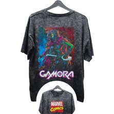 Fuddy Moda Unisex Gamora Baskılı Yıkamalı Tişört, Oversize Marvel Comics Baskılı Eskitme T-Shirt