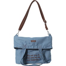 Qingyuan Department Store Retro Edebi Işlemeli Denim Çanta Ins Tarzı Moda Kampüs Çok Yönlü Omuz Çantası Japon Rahat Crossbody Kova Çantası (Yurt Dışından)