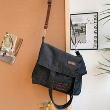 Qingyuan Department Store Retro Edebi Işlemeli Denim Çanta Ins Tarzı Moda Kampüs Çok Yönlü Omuz Çantası Japon Rahat Crossbody Kova Çantası (Yurt Dışından)