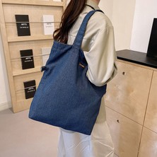 Qingyuan Department Store Retro Edebi Işlemeli Denim Çanta Ins Tarzı Moda Kampüs Çok Yönlü Omuz Çantası Japon Rahat Crossbody Kova Çantası (Yurt Dışından)