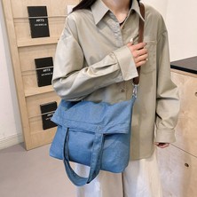 Qingyuan Department Store Retro Edebi Işlemeli Denim Çanta Ins Tarzı Moda Kampüs Çok Yönlü Omuz Çantası Japon Rahat Crossbody Kova Çantası (Yurt Dışından)