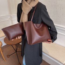 Soou 2'si 1 Arada Kadın Yüksek Kapasiteli Tote Çanta Deri Bayan Omuz Çantası Handbags Clutch (Yurt Dışından)