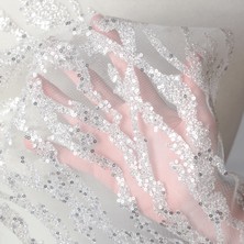 Simli Store Tek Renkli Sequins Platin(Gelinlik Için Hayal Tül 008)