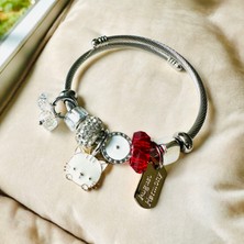 Parlanda Accessories Pandora Çelik Bileklik Hello Kity Charmlı