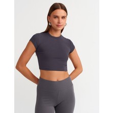 Dilvin 30936 Vücuda Oturan Crop Top-Antrasit