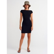 90054 Sırt Dekolteli Mini Elbise-Siyah