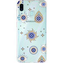 Printify Samsung Galaxy A30 ile Uyumlu 1mm Slim Fit Nazar Boncuğu 5 Baskılı Şeffaf Silikon Kılıf