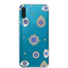 Printify Samsung Galaxy M11 ile Uyumlu 1mm Slim Fit Nazar Boncuğu 5 Baskılı Şeffaf Silikon Kılıf