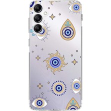 Printify Samsung Galaxy A14 ile Uyumlu 1mm Slim Fit Nazar Boncuğu 5 Baskılı Şeffaf Silikon Kılıf