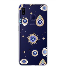 Printify Samsung Galaxy M10S ile Uyumlu 1mm Slim Fit Nazar Boncuğu 5 Baskılı Şeffaf Silikon Kılıf