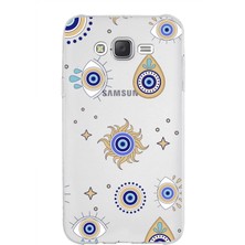 Printify Samsung Galaxy J7 Core ile Uyumlu 1mm Slim Fit Nazar Boncuğu 5 Baskılı Şeffaf Silikon Kılıf