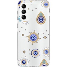Printify Samsung Galaxy M23 ile Uyumlu 1mm Slim Fit Nazar Boncuğu 5 Baskılı Şeffaf Silikon Kılıf