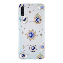 Printify Samsung Galaxy A50S ile Uyumlu 1mm Slim Fit Nazar Boncuğu 5 Baskılı Şeffaf Silikon Kılıf