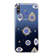 Printify Samsung Galaxy M30 ile Uyumlu 1mm Slim Fit Nazar Boncuğu 5 Baskılı Şeffaf Silikon Kılıf