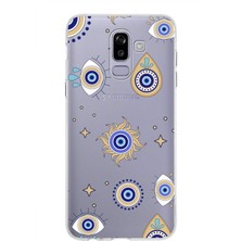 Printify Samsung Galaxy J8 ile Uyumlu 1mm Slim Fit Nazar Boncuğu 5 Baskılı Şeffaf Silikon Kılıf
