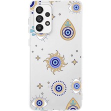 Printify Samsung Galaxy A73 ile Uyumlu 1mm Slim Fit Nazar Boncuğu 5 Baskılı Şeffaf Silikon Kılıf