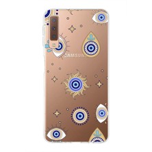 Printify Samsung Galaxy A7 2018 ile Uyumlu 1mm Slim Fit Nazar Boncuğu 5 Baskılı Şeffaf Silikon Kılıf