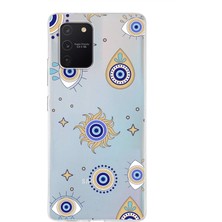 Printify Samsung Galaxy A91 ile Uyumlu 1mm Slim Fit Nazar Boncuğu 5 Baskılı Şeffaf Silikon Kılıf
