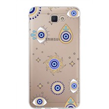 Printify Samsung Galaxy J7 Prime ile Uyumlu 1mm Slim Fit Nazar Boncuğu 5 Baskılı Şeffaf Silikon Kılıf