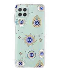 Printify Samsung Galaxy M22 ile Uyumlu 1mm Slim Fit Nazar Boncuğu 5 Baskılı Şeffaf Silikon Kılıf