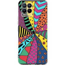Printify Realme 8  ile Uyumlu 1mm Slim Fit Retro Colors 4 Baskılı Şeffaf Silikon Kılıf