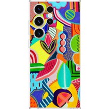 Printify Samsung Galaxy S23 Ultra ile Uyumlu 1mm Slim Fit Retro Colors 6 Baskılı Şeffaf Silikon Kılıf