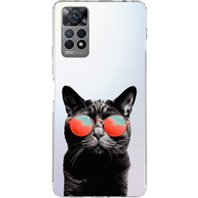 Printify Xiaomi Redmi Note 11 Pro ile Uyumlu 1mm Slim Fit Kedi 4 050D Baskılı Şeffaf Silikon Kılıf