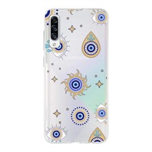 Printify Samsung Galaxy A30S ile Uyumlu 1mm Slim Fit Nazar Boncuğu 5 Baskılı Şeffaf Silikon Kılıf