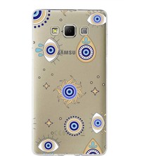 Printify Samsung Galaxy A7 ile Uyumlu 1mm Slim Fit Nazar Boncuğu 5 Baskılı Şeffaf Silikon Kılıf