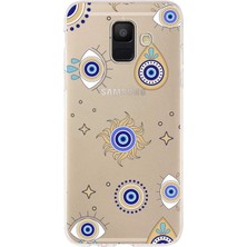 Printify Samsung Galaxy A6 2018 ile Uyumlu 1mm Slim Fit Nazar Boncuğu 5 Baskılı Şeffaf Silikon Kılıf