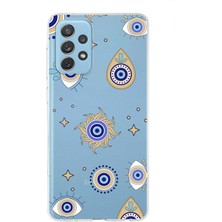 Printify Samsung Galaxy A72 ile Uyumlu 1mm Slim Fit Nazar Boncuğu 5 Baskılı Şeffaf Silikon Kılıf