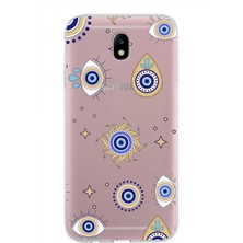 Printify Samsung Galaxy J7 Pro ile Uyumlu 1mm Slim Fit Nazar Boncuğu 5 Baskılı Şeffaf Silikon Kılıf