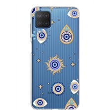 Printify Samsung Galaxy M12 ile Uyumlu 1mm Slim Fit Nazar Boncuğu 5 Baskılı Şeffaf Silikon Kılıf