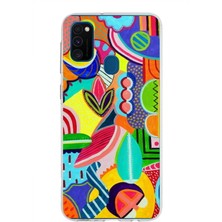 Printify Samsung Galaxy M30S ile Uyumlu 1mm Slim Fit Retro Colors 6 Baskılı Şeffaf Silikon Kılıf