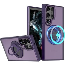 CoverZone Samsung Galaxy S24 ile Uyumlu Kılıf 360° Dönen Magstand Kılıf Yüzüklü Parmak Geçmeli Stand Olabilen 2mm Çıkıntı Kamera Koruma Magsafe ile Uyumlu Matte Ring Kapak Purple